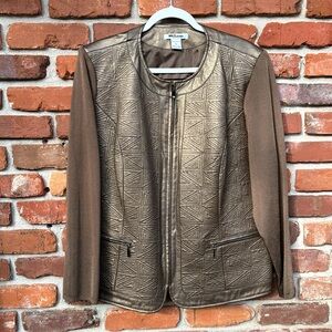 Nygard Bronze Leather Knit Sleeve Zip Pockets Lined Zip Up Genuine Jacket 2X
